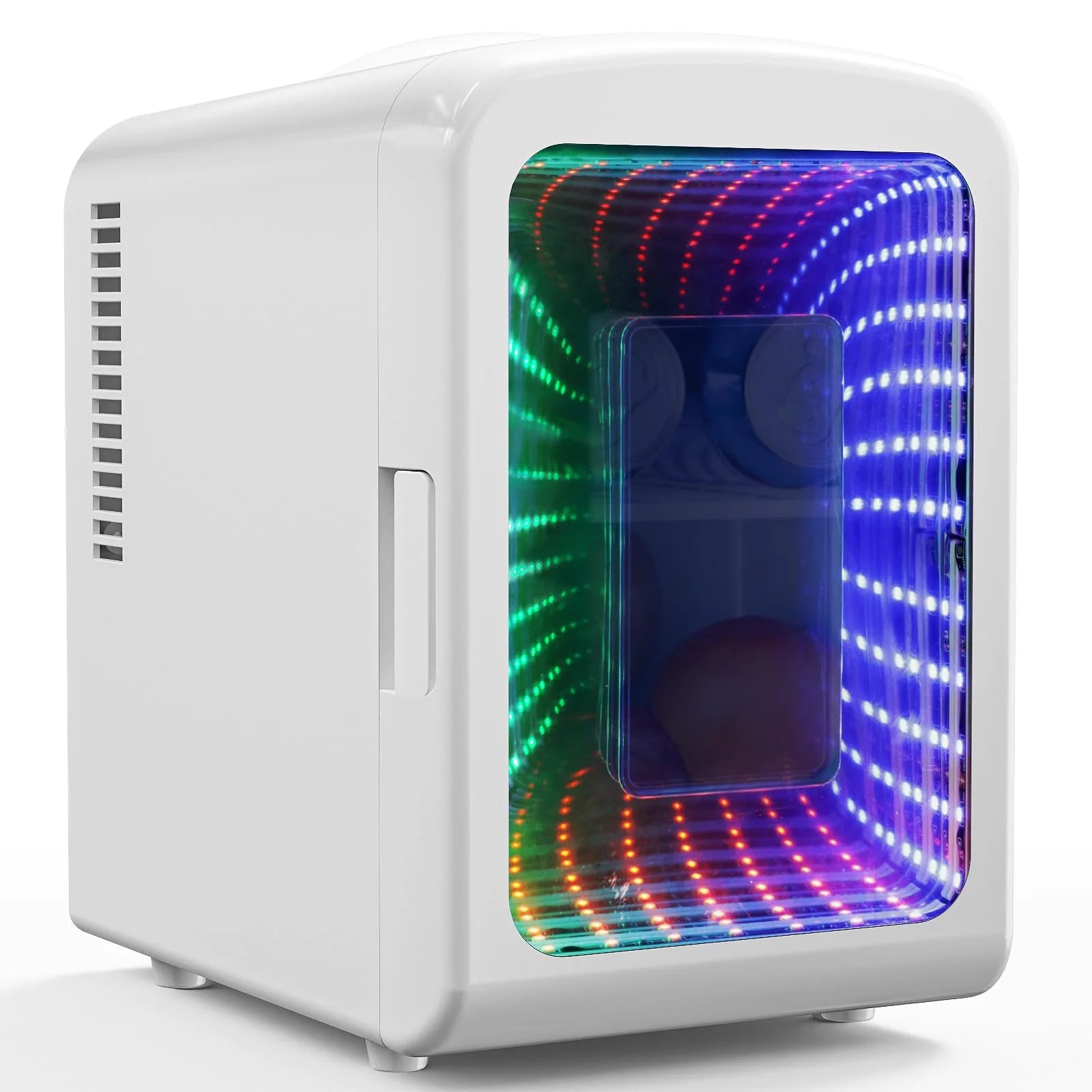Portable Mini Fridge 4L Capacity/6 Cans,Mini Compact Refrigerator with Gaming Light for Bedroom,Car,Office and Dorm,Small Skincare Fridge Beverage Cooler for Drinks and Food,Black