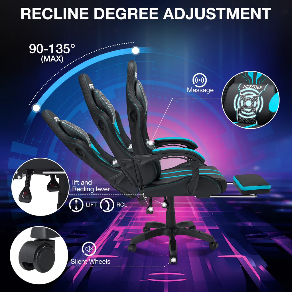 Big and Tall Gaming Chair with Speakers and RGB Lights, Gamer Chair with Footrest, Lumbar Support Height Adjustable 360-Swivel Seat and Headrest for Adults, 400Lbs