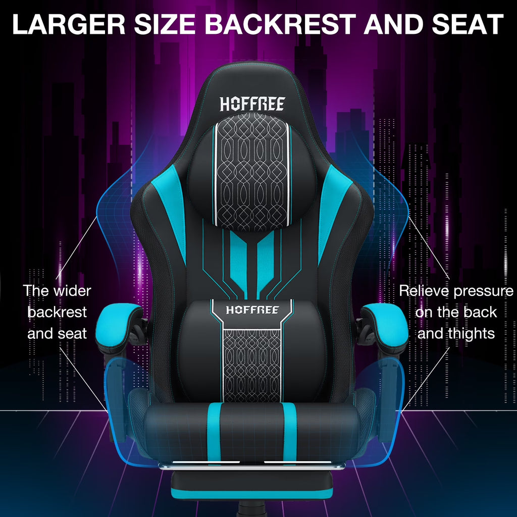 Big and Tall Gaming Chair with Speakers and RGB Lights, Gamer Chair with Footrest, Lumbar Support Height Adjustable 360-Swivel Seat and Headrest for Adults, 400Lbs