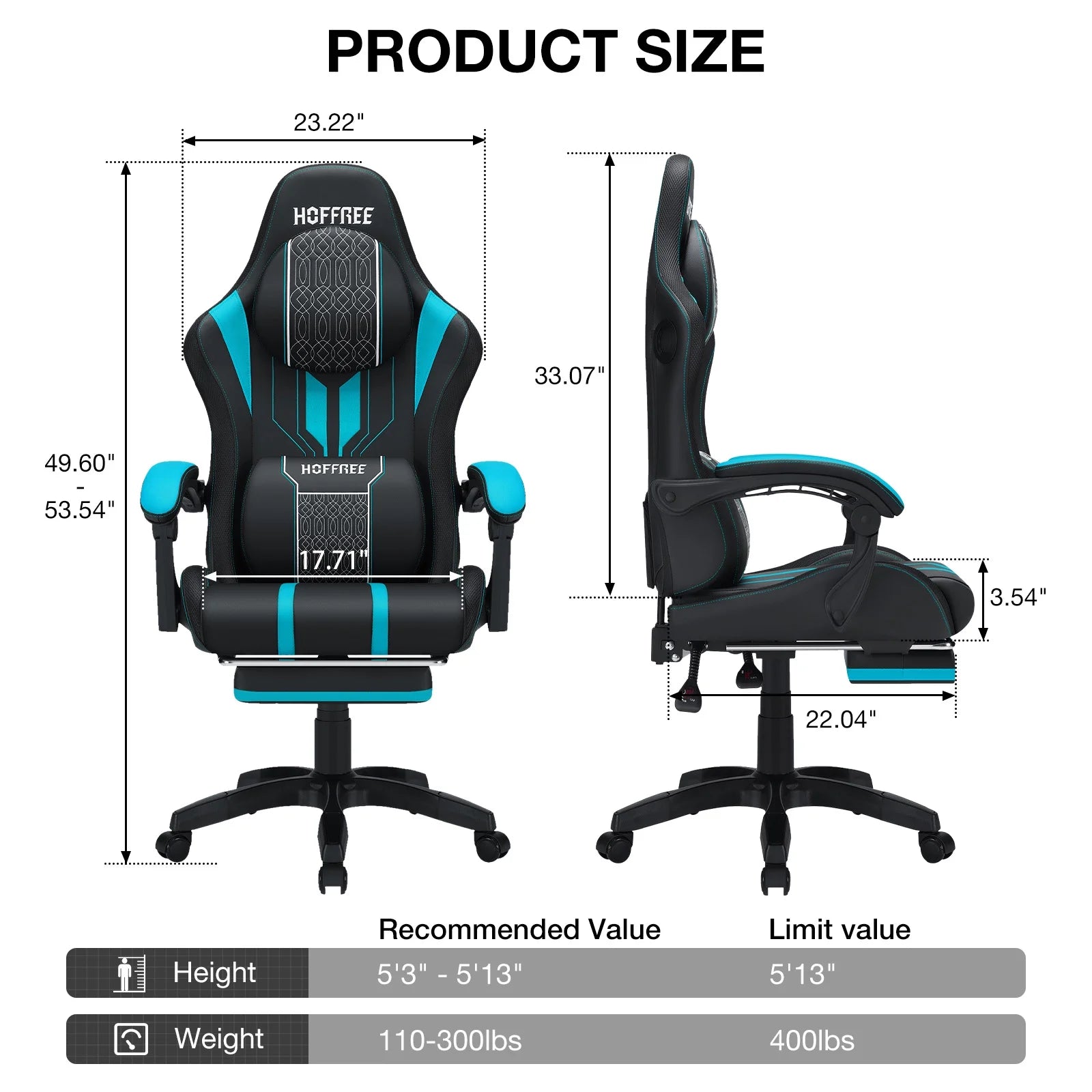 Big and Tall Gaming Chair with Speakers and RGB Lights, Gamer Chair with Footrest, Lumbar Support Height Adjustable 360-Swivel Seat and Headrest for Adults, 400Lbs